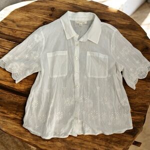 White Eyelet Button-Up Blouse